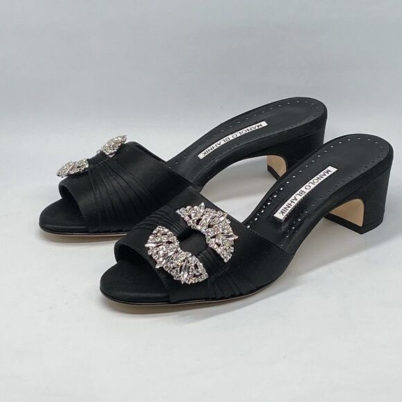 Manolo Blahnik Prinap 50MM Satin Crystal Buckle Mules size 36 - Picture 7 of 15